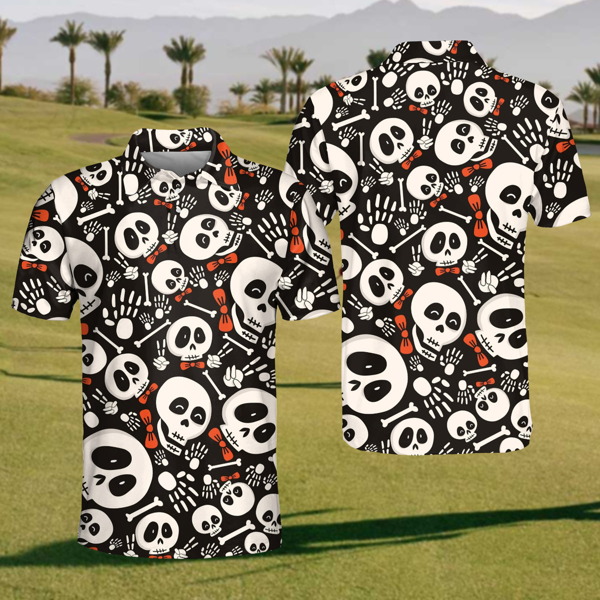 White Rear Studded Skull Polo Shirt main image 1