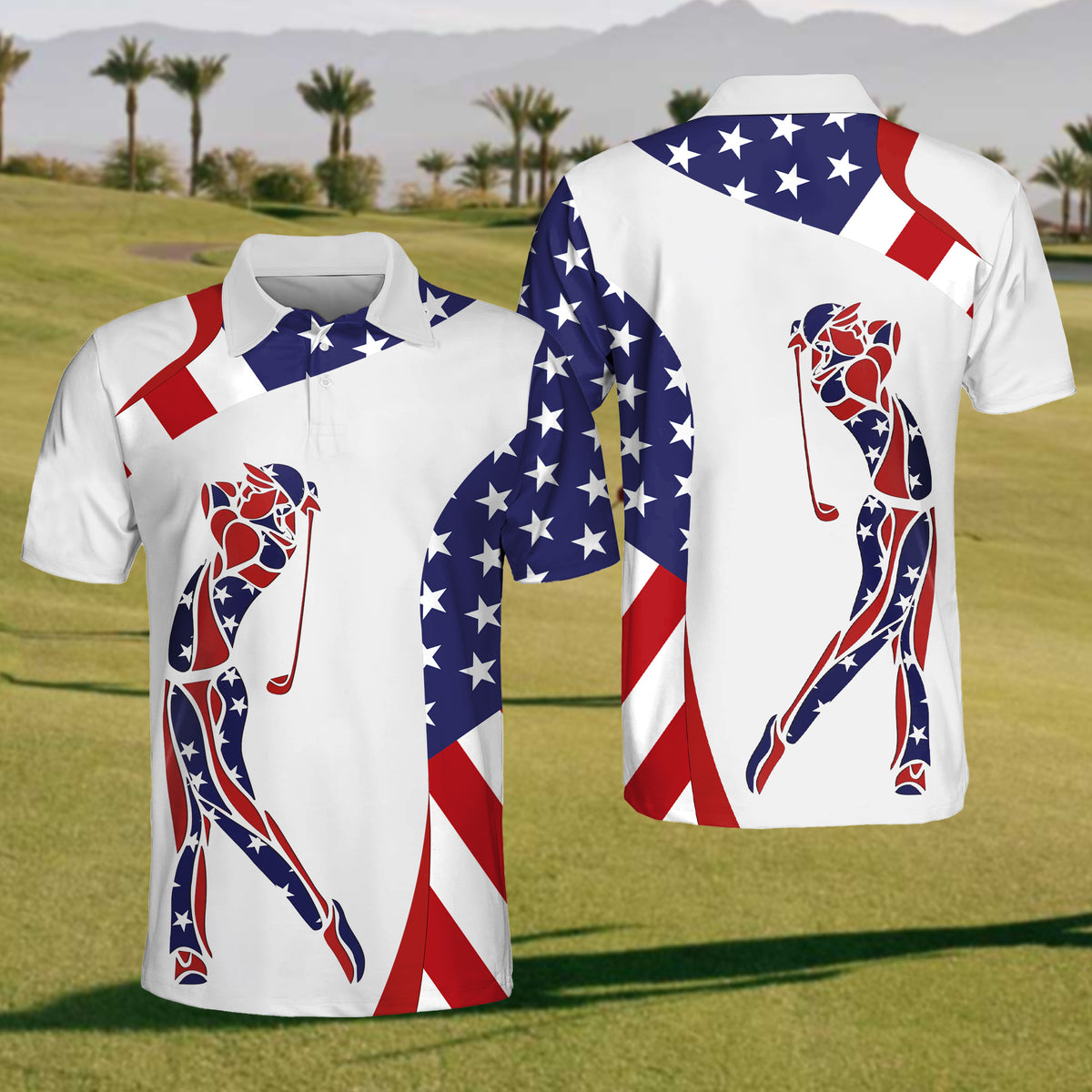 American Flag Patriot Golf White Mens Golf Polo Shirts cozypantsus