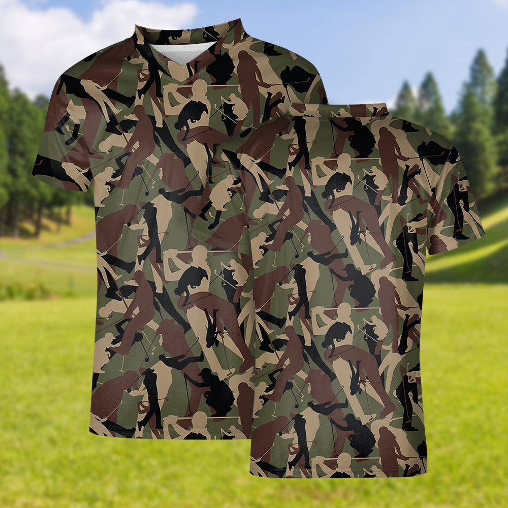Red And Black Camouflage Print Men's Golf Shirts