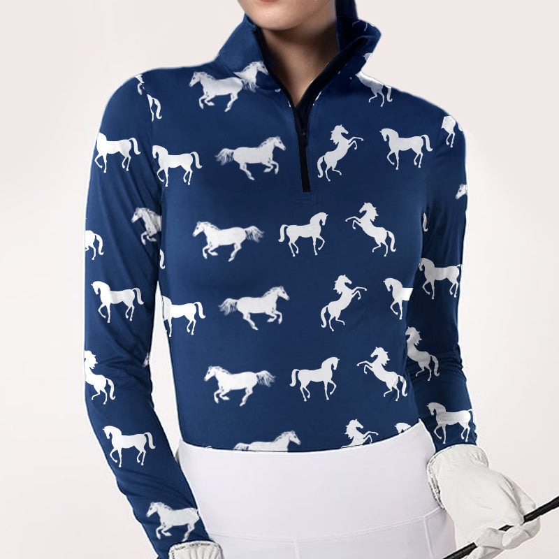Horse Printed Mesh Long Sleeve Top