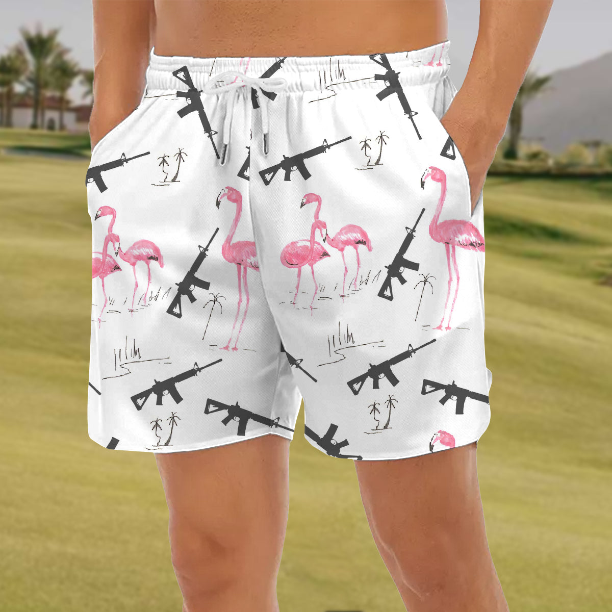 Pineapple Flamingo Print Men's Shorts