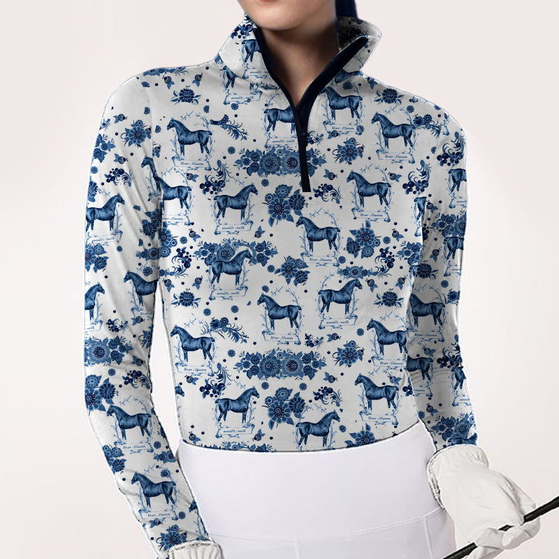 Relaxed Short Sleeve Cotton Shirt - Beige Floral Horse Print