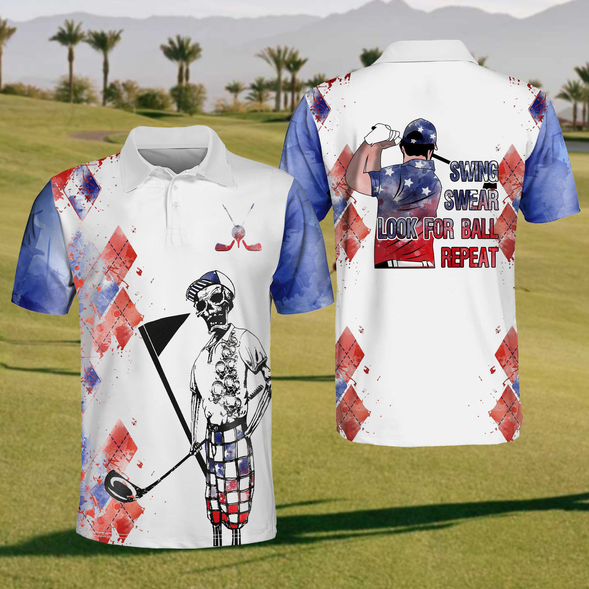 Golf Instructions Swing Swear Look For Ball Repeat Golf Polo Shirt GM0393 main image 0