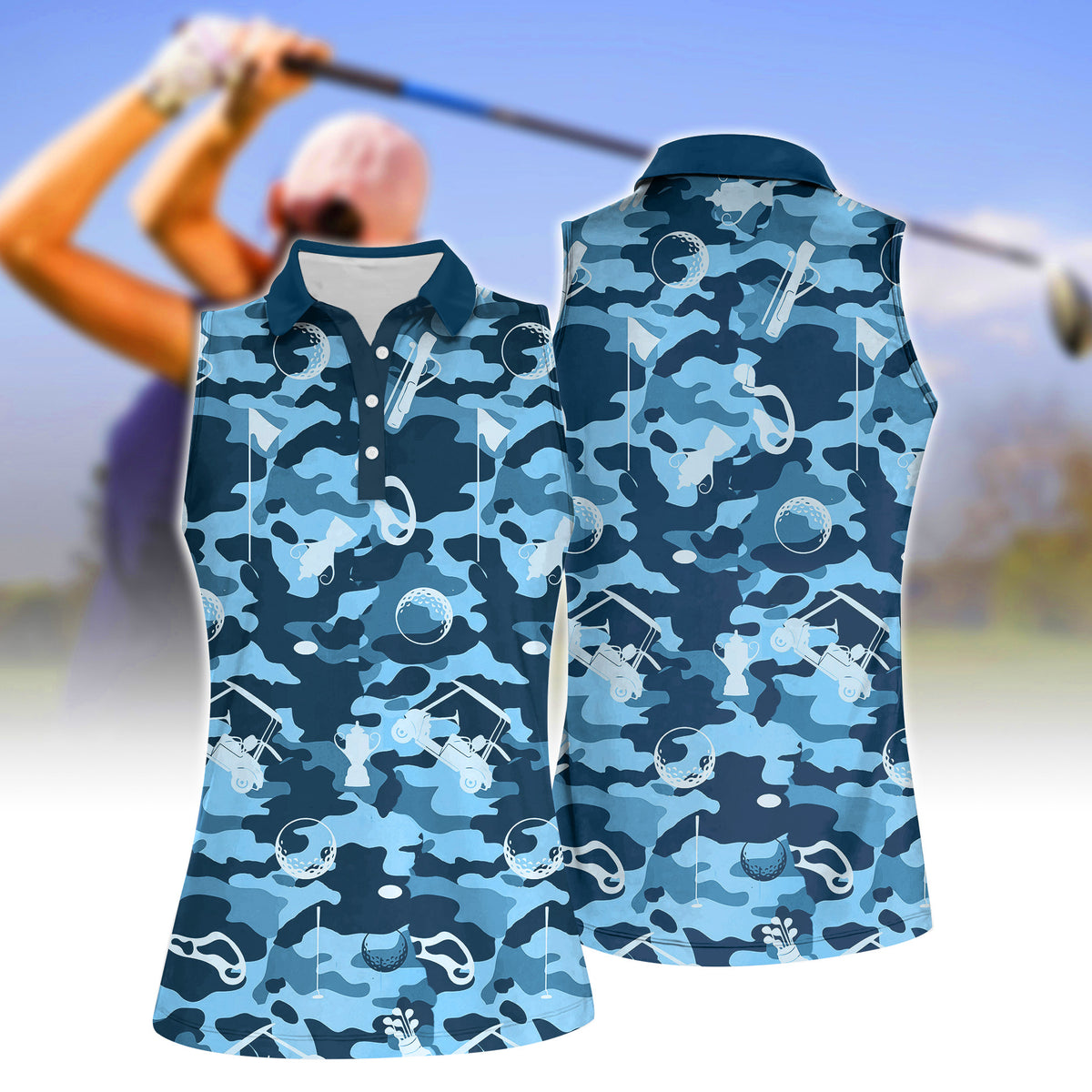 Funny bigfoot gray camo golf shirts womens sleeveless polo shirt lets par tee GY0156
