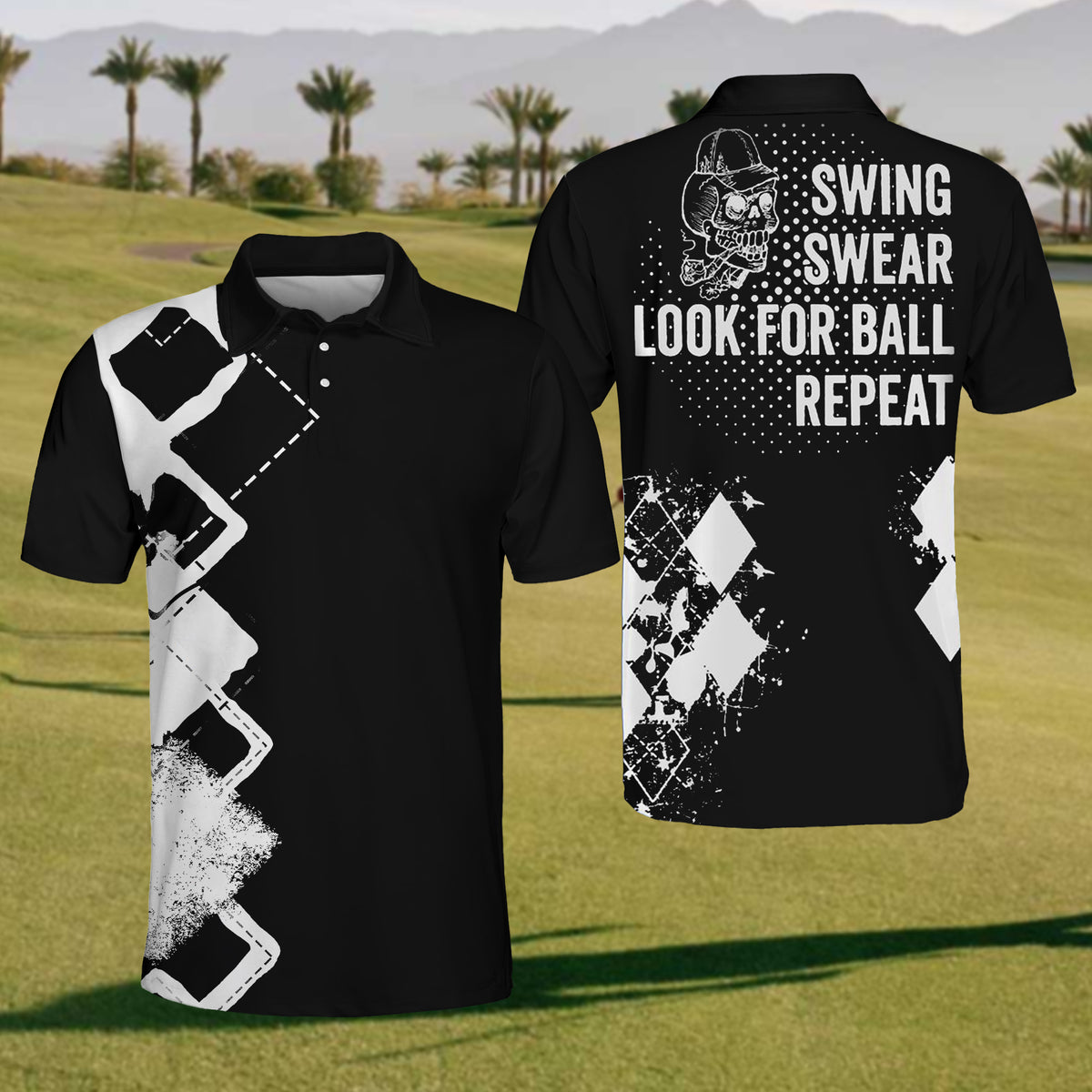 Men's Collar Polo Shirt Golf Shirt Skull Turndown Black 3D Print