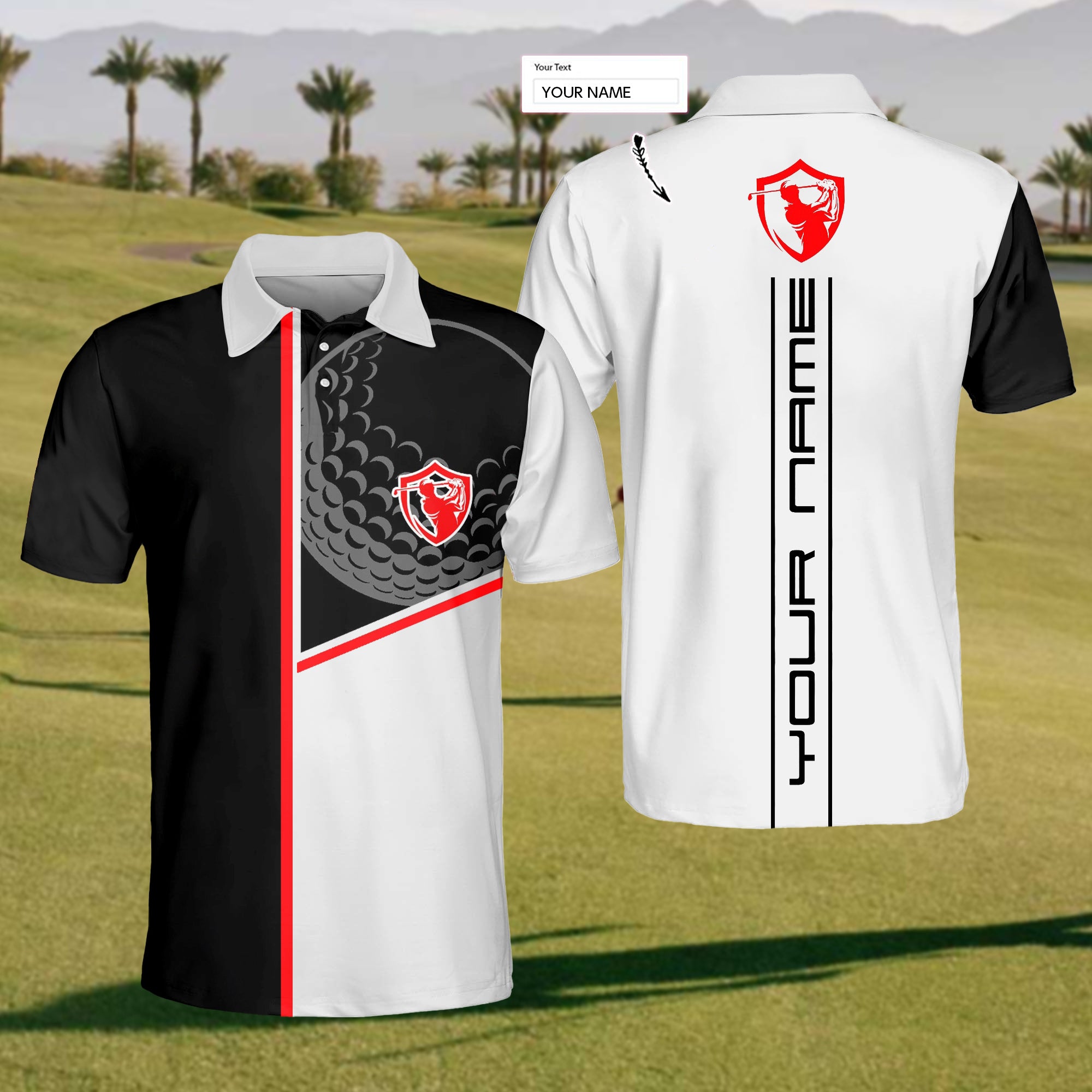 Red black and white polo shirt cheap