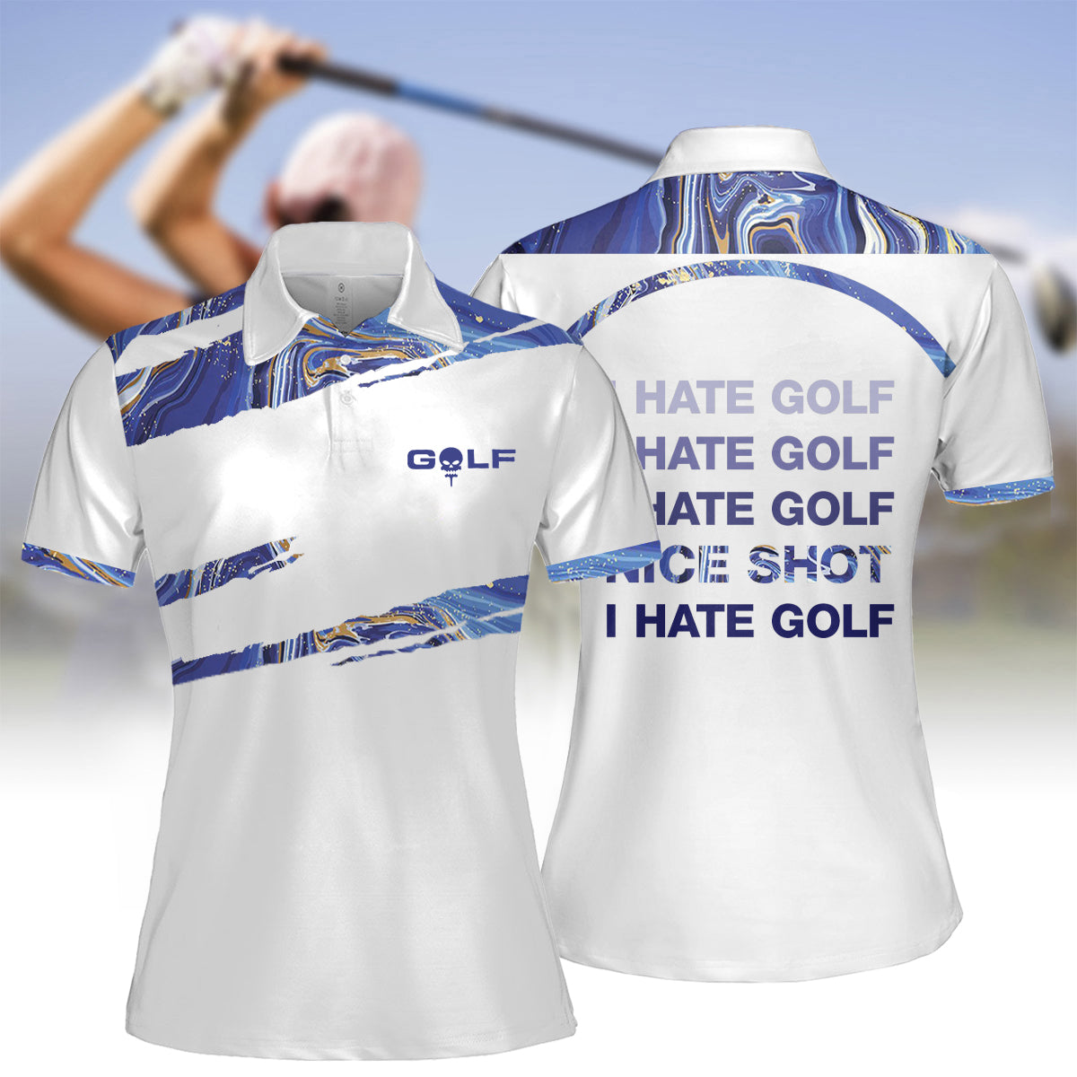 Golf Seamless Marble I Hate Golf Pattern Short Sleeve Polo Shirt ...