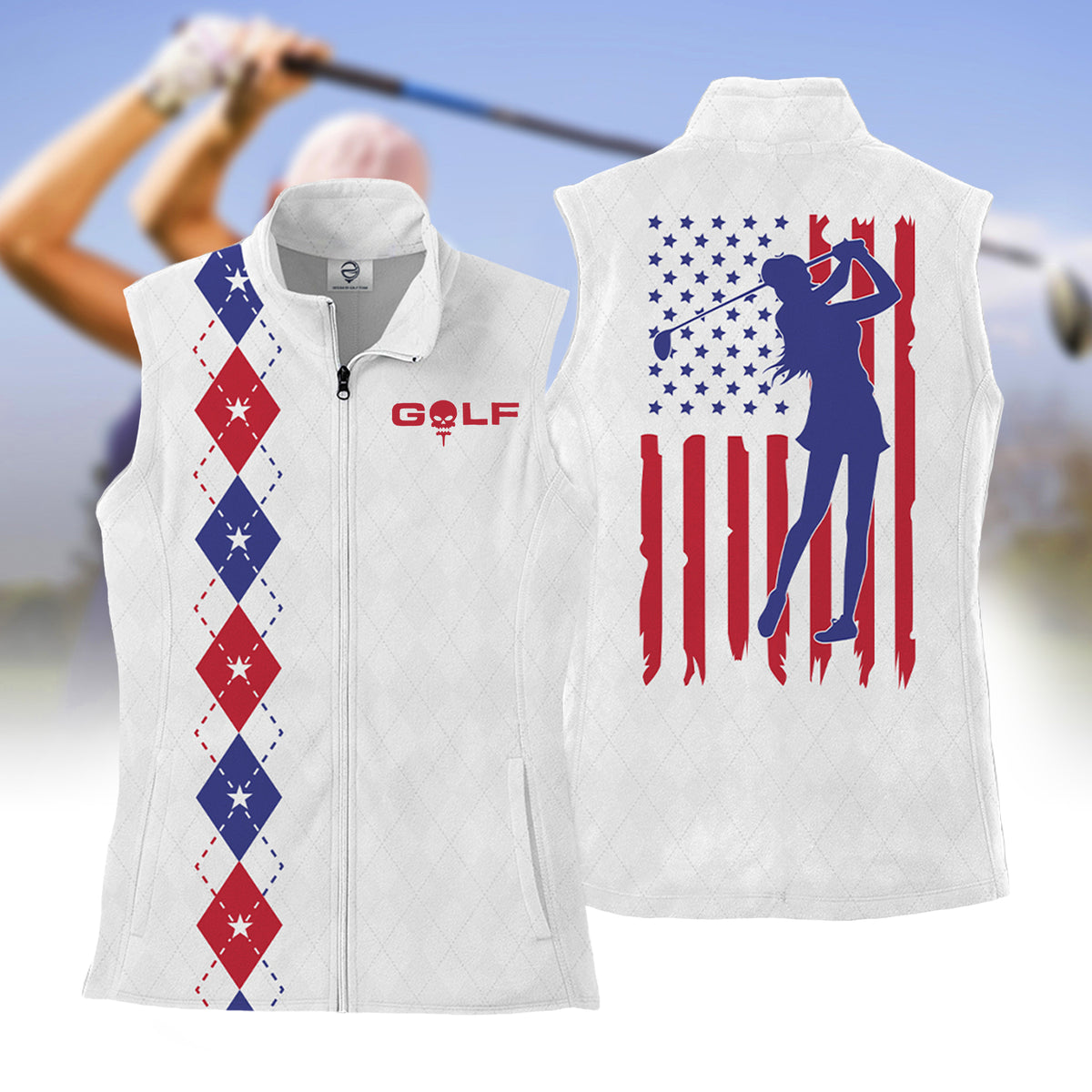 Womens Golf Polo Shirt Addicted American Flag Jacket Sleeveless Shirt