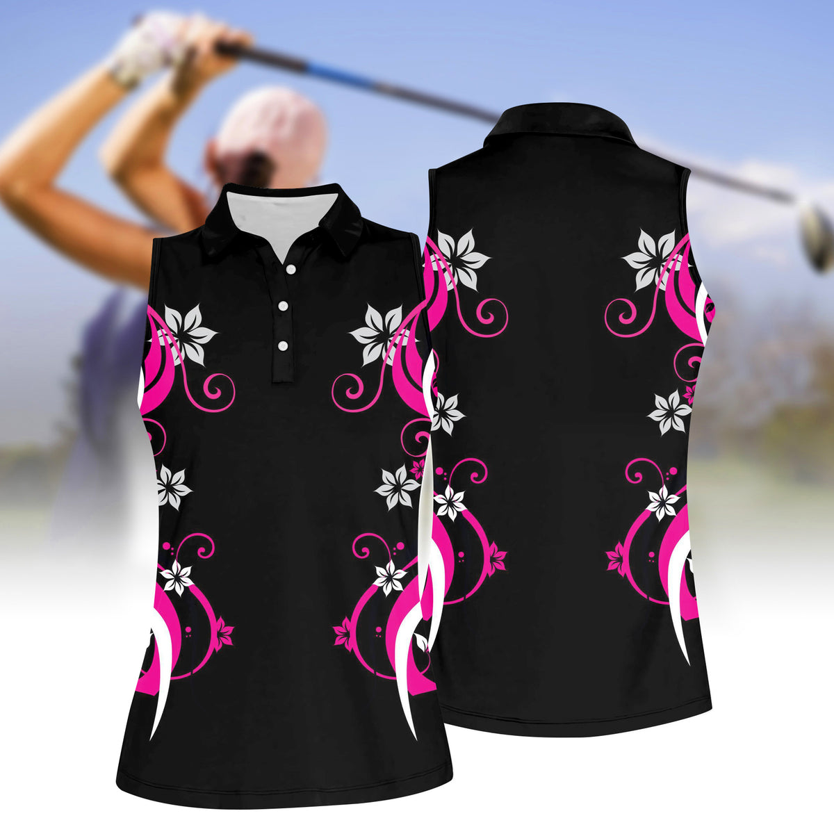 Women's Flower Sleeveless Polo Shirt cozypantsus